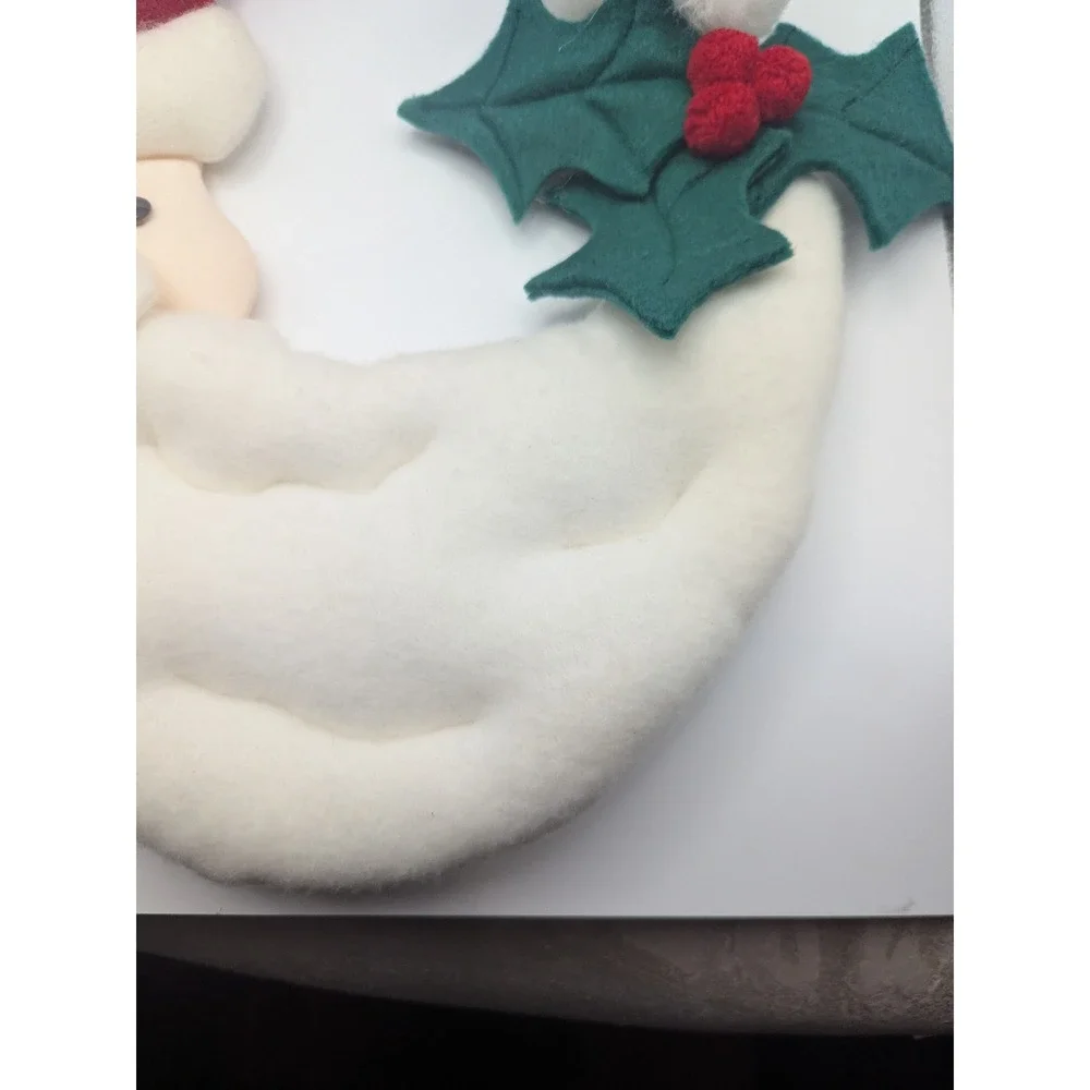 Vtg Plush Santa Claus Christmas Wreath Half Moon Holiday‎ Decoration Holly Berry
